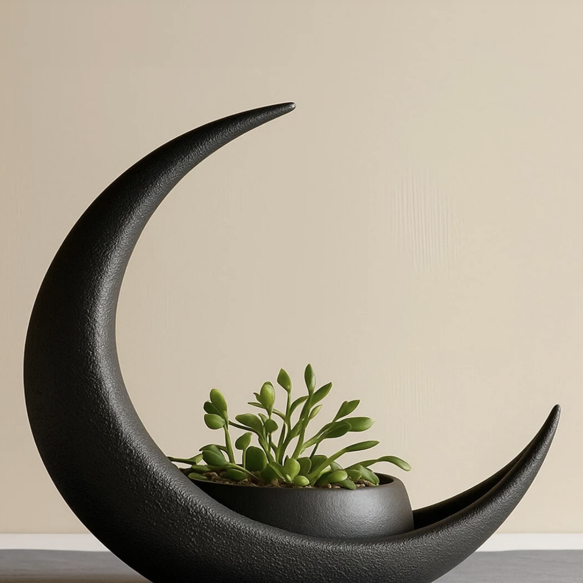 Siyah Hilal Ay Formunda Çok Amaçlı Dekoratif Mumluk - Görsel 2