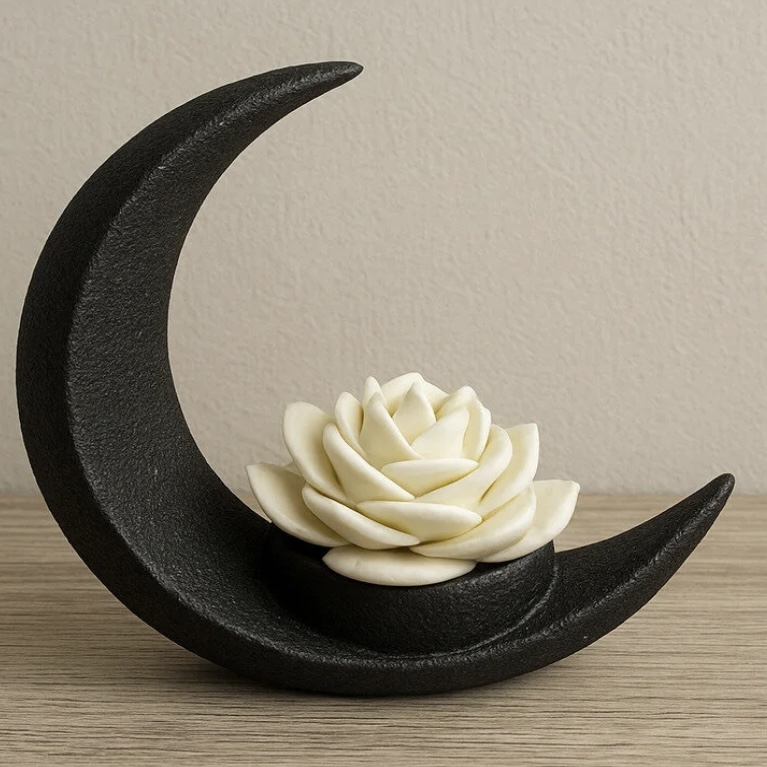 Siyah Hilal Ay Formunda Çok Amaçlı Dekoratif Mumluk - Görsel 3