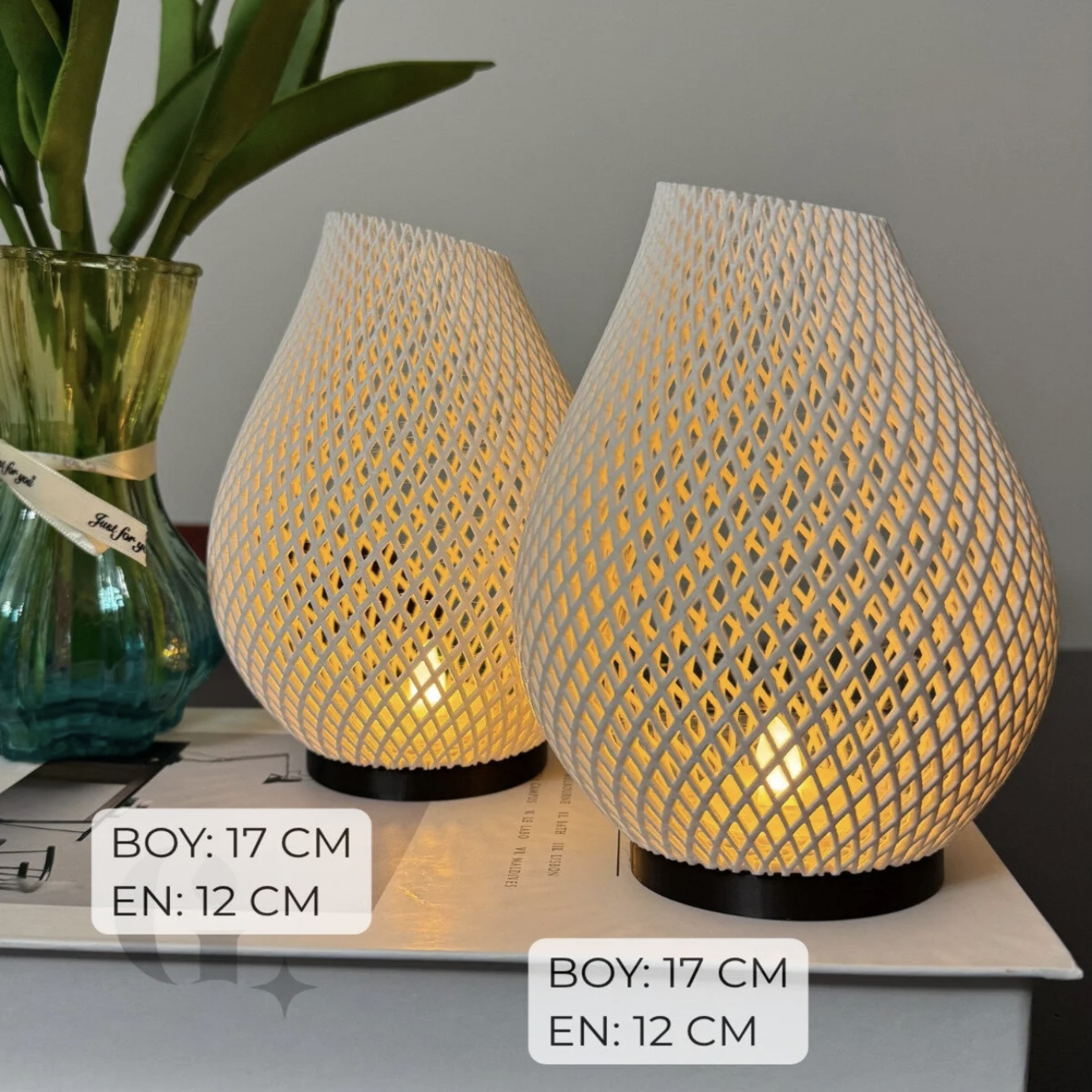 2'li SET Damla Formunda Modern Hasır Desenli LED Mumluk Seti - Dekoratif Masa Lambası - Görsel 5