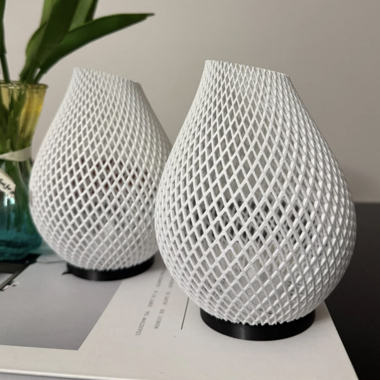 2'li SET Damla Formunda Modern Hasır Desenli LED Mumluk Seti - Dekoratif Masa Lambası - Görsel 3