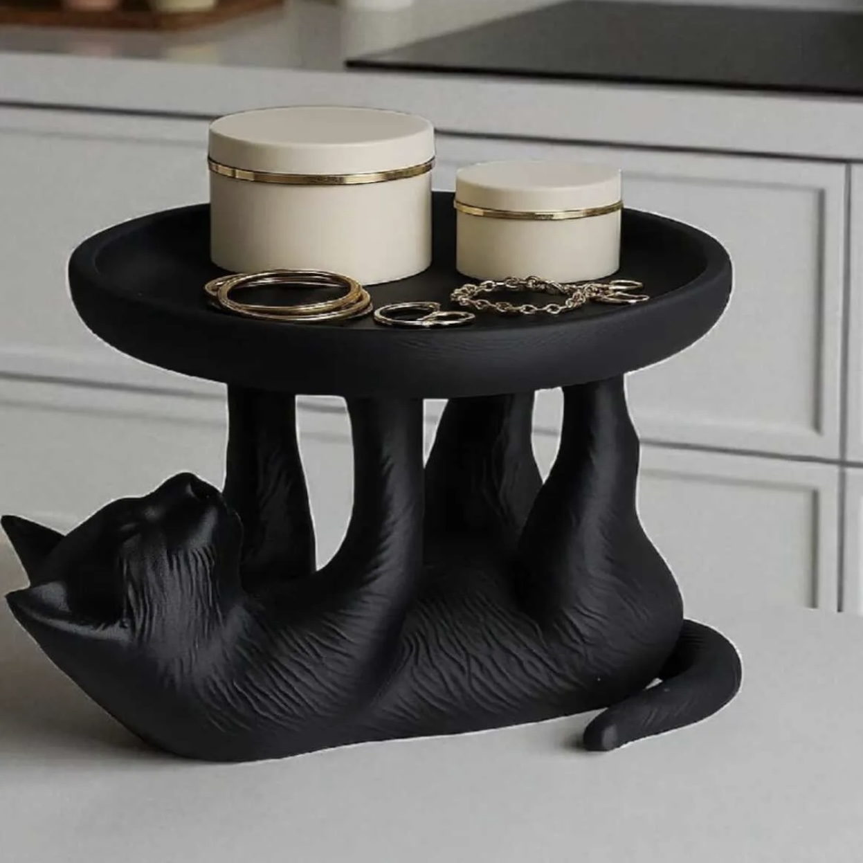 Ters Duran Kara Kedi Dekoratif Tepsi / Anahtarlık ve Takı Düzenleyici Stand - Görsel 2