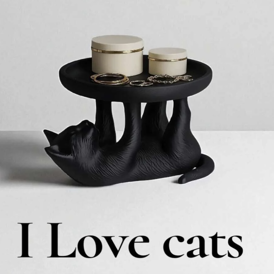 Ters Duran Kara Kedi Dekoratif Tepsi / Anahtarlık ve Takı Düzenleyici Stand - Görsel 4