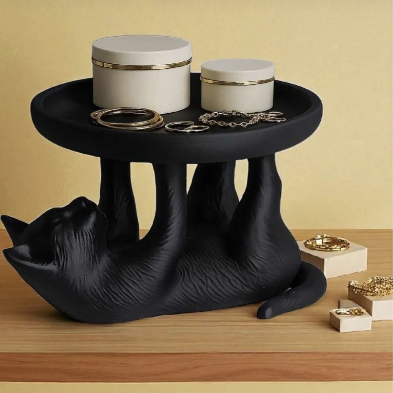 Ters Duran Kara Kedi Dekoratif Tepsi / Anahtarlık ve Takı Düzenleyici Stand