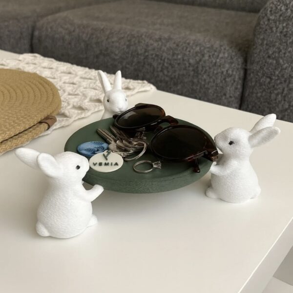 3'lü Sevimli Tavşan Figürlü Organizatör Tepsi | Giriş/Komodin Takı ve Anahtarlık Tepsisi