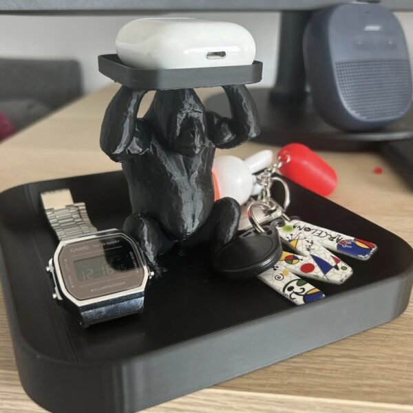 Goril Figürlü Anahtarlık ve AirPods/Kulaklık Standı - Masaüstü Düzenleyici Tepsi
