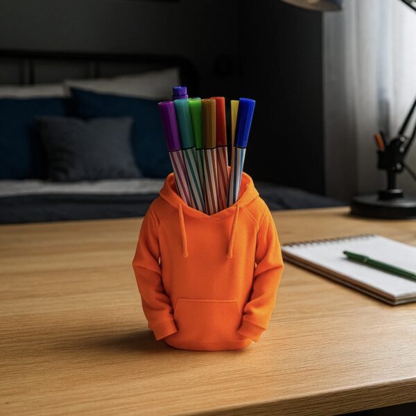 Neon Turuncu Kapüşonlu Sweatshirt (Hoodie) Kalemlik / Mini Saksı