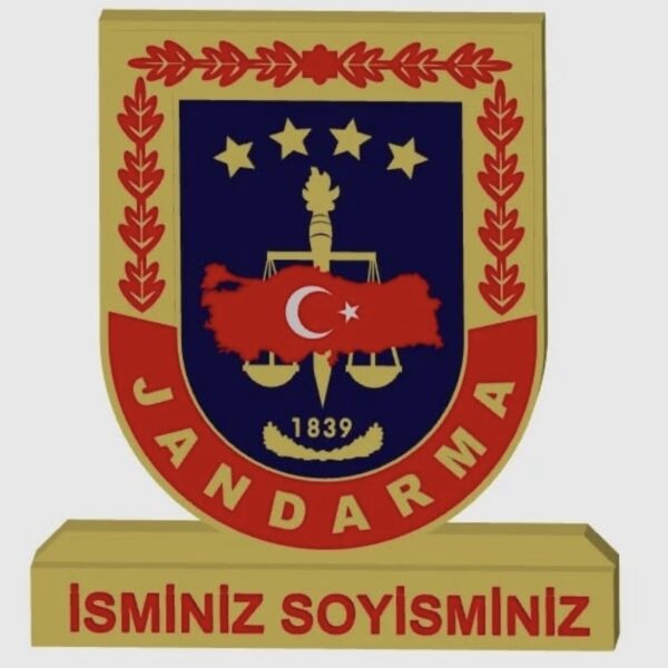 Disiplin ve Şeref: İsimli Jandarma Armalı Masaüstü Plaket (Kişiye Özel)