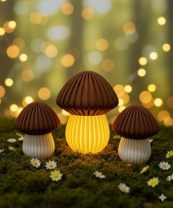 Dekoratif 3’lü Mantar Lamba Seti – Sıcak Işıklı & Modern Minimal Tasarım