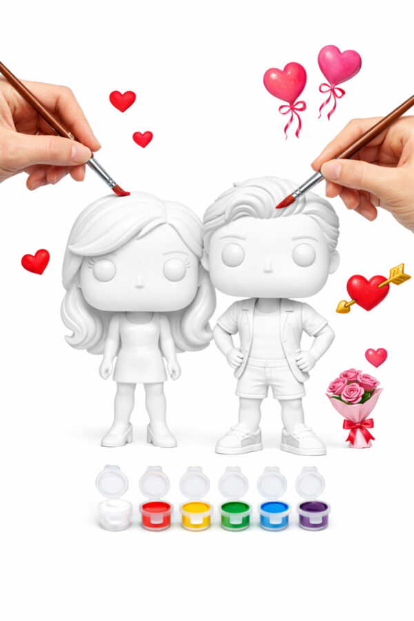 Barbie & Ken Boyama Seti – 2 Figür + 6 Renk Akrilik Boya + 2 Fırça | Sevgililer Günü Özel Hediye