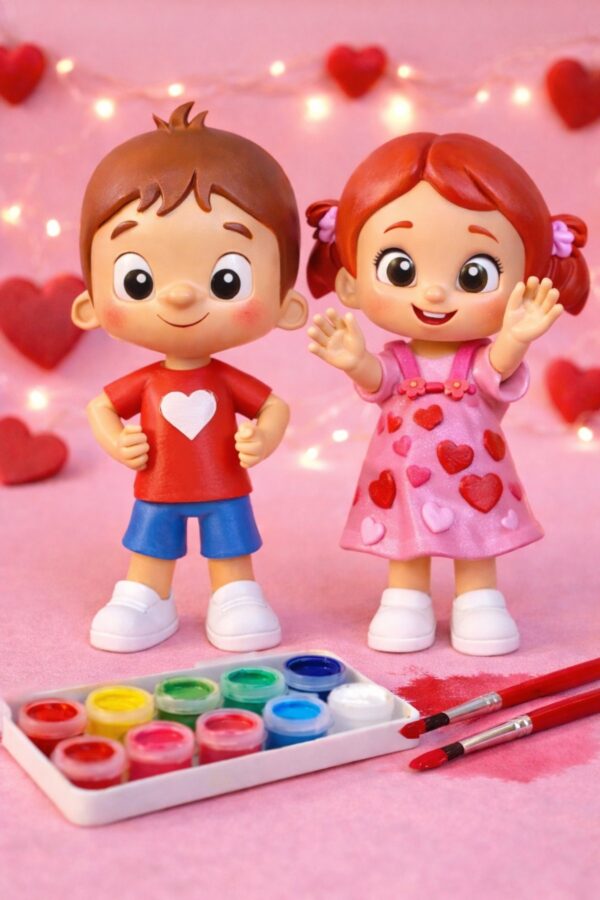 Sevgililer Gününe Özel Niloya & Mete Boyama Seti Figürü & 6 Renk Boya | 2 Fırça