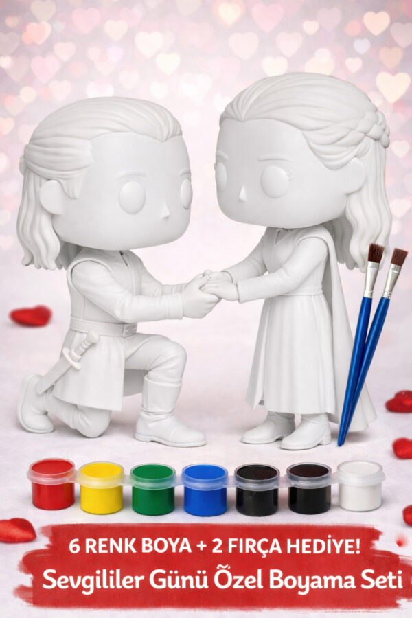 Sevgililer Günü Özel Çift Figür Boyama Seti – 2 Figür + 6 Renk Akrilik Boya + 2 Fırça Hediyeli