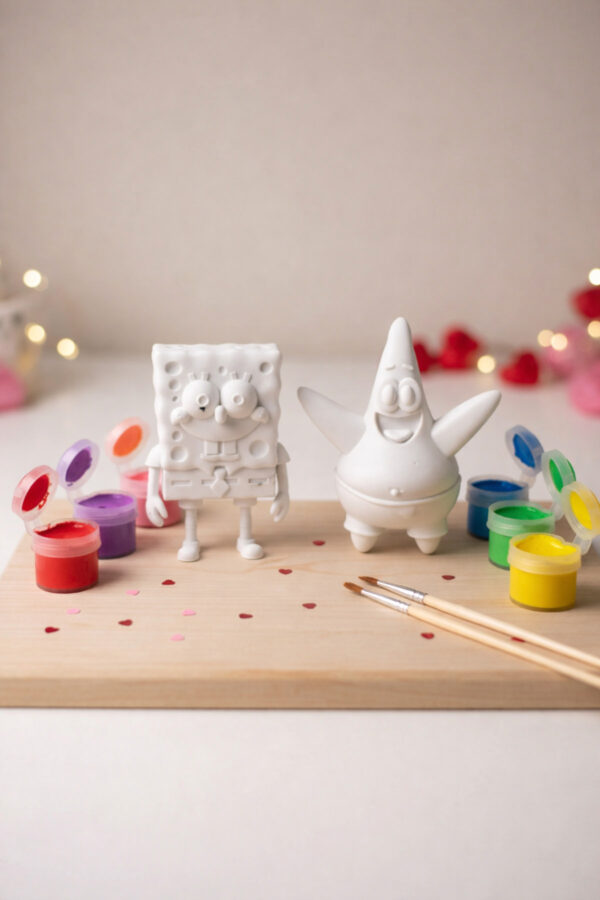 Süngerbob ve Patrick Boyama Seti - 2 Figür + 6 Renk Boya + 2 Fırça - Sevgililer Günü Hediyesi