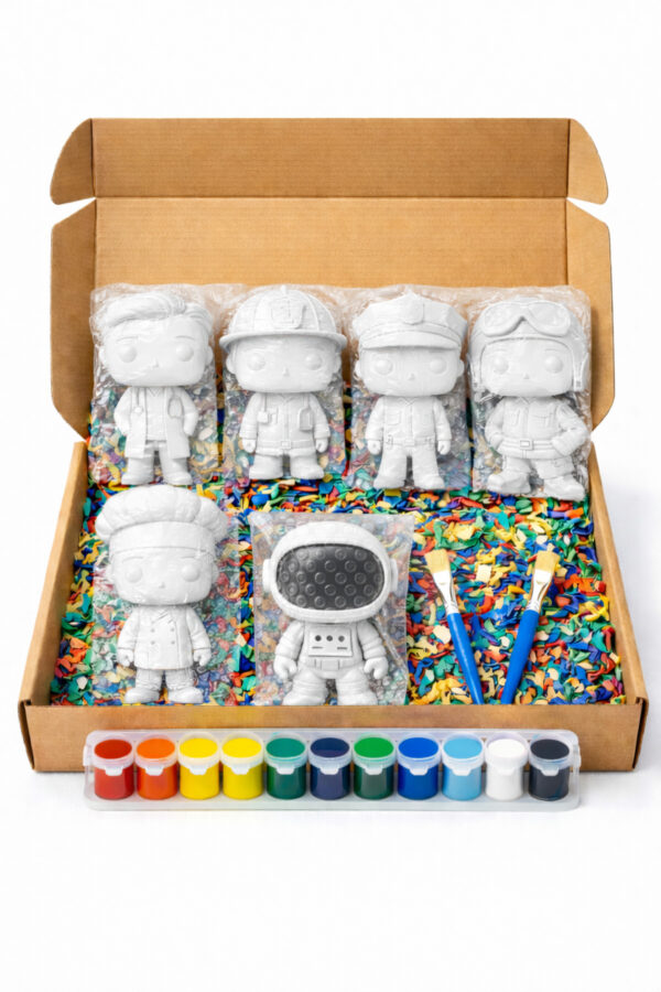 Eğitici Meslekler Figür Boyama Seti – 6 Figür, 12 Renk Boya, 2 Fırça – Çocuklar Yaratıcı Aktivite