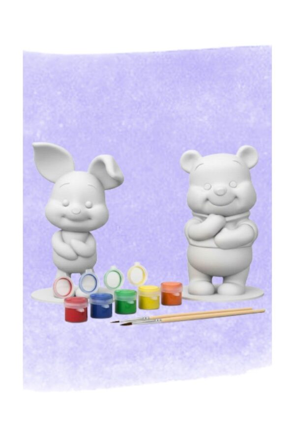 Winnie Piggy Çocuk Boyama Seti – 6 Renk Sulu Boya + 2 Adet Fırça | Eğitici ve Eğlenceli
