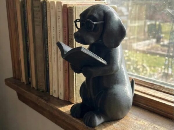 Kitap Okuyan Köpek Biblo – Kitaplık Dekoru, Okuyan Köpek Heykeli, Kitap Severler İçin Dekoratif Obje